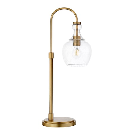 Hudson & Canal Henn, Hart  Verona Brushed Brass Arc Table Lamp with Seeded Glass Shade TL0799